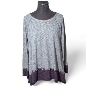 M Mystree Heathered Long Sleeve Top Lagenlook in Blue Purple